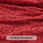 NEWCOSPLAY Super Soft King Blanket Red Premium Silky Flannel Fleece 3D Heart Checkered Lightweight Bed Blanket All Season Use (Red Heart, King(90"x110"))