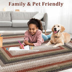 RUGSREAL Large Living Room Area Rug 10x13 Braided Washable Rug Non Slip Bedroom Carpet Stain Resistant Dining Room Throw Braid Printed Rug Farmhouse Accent Carpet for Home Decor Office, Crimson/Earthy