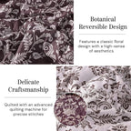 BLOOMHAVEN Quilt Set Queen Size, Italian Plum Floral Quilt Sets, Reversible Bedspread Lightweight and Breathable for All Seasons, Soft Quilted Bedspread with 2 Pillow Shams
