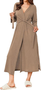 Ekouaer Women's Robe Long Waffle Knit Bathrobe Lightweight Soft Kimono Robes Loungewear S-XXL
