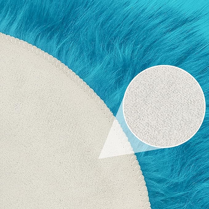 3ft Small Round Blue Rug,Thick Furry Fluffy Carpet for Teen,Sheepskin Fur Shaggy Circular Rug for Indoor Bedroom Room Living Room Nursery Decor Chair