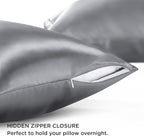 Bedsure Satin Pillowcase with Zipper, Similar to Silk Pillow Cases 2 Pack, Satin King Pillow Cases Set of 2, Silky & Soft Pillow Covers for Hair and Skin, Gifts for Women Men, Dark Grey, 20x36 Inches
