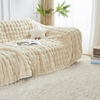 60x80 Inches Ultra-Soft Fuzzy Faux Fur Plush Twin Size Blanket - Thick, Warm Sherpa for Couch, Sofa, Bedroom, Camping - Decorative Blanket for Cozy Warmth, Bubble Khaki