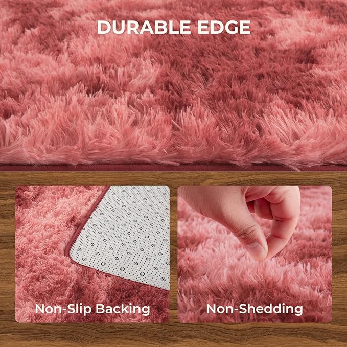 Litanika 3x5 Fluffy Shag Faux Fur Area Rug for Living Room Bedroom, Tie-Dyed Dark Red High Pile Soft Plush Shaggy Furry Bedside Playroom Dorm Carpet, Non-Slip, Non-Shedding Modern Indoor Floor Rug