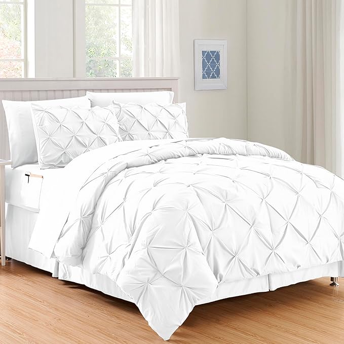 Elegant Comfort Luxury Best, Softest, Coziest 6-Piece Bed-in-a-Bag Comforter Set on Amazon Silky Soft Complete Set Includes Bed Sheet Set with Double Sided Storage Pockets, Twin/Twin XL, White