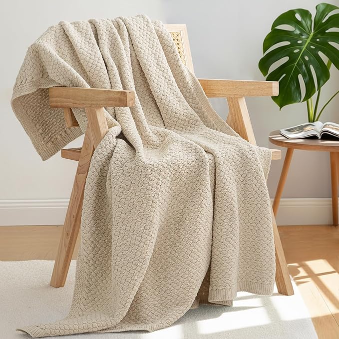 Whale Flotilla Chunky Knit Throw Blanket for Couch and Bed, Camel Decorative Cozy Fleece Blanket, Reversible Soft Fuzzy Woven Throws, 60x80 Inch