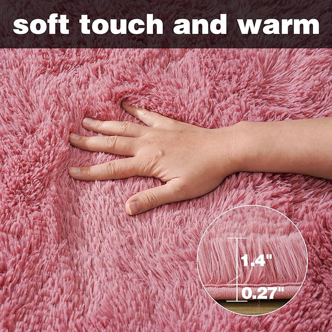 KING DARE 9x12 Large Area Rugs for Living Room, Blush Fluffy Shag Rug for Bedroom and Nursery, Non-Slip Big Fuzzy Carpet for Kids, Girls, Boys Room Dorm Home Decor Aesthetic