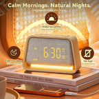 Vivilumens Wooden Alarm Clock White Noise Sound Machine for Sleep 10 Soothing Sounds 10 Natural Sounds for Adults Sleeping Digital Dimmable Night Light Gentle Clock for Bedroom Dual Alarm Ideal Gift