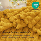 BEDELITE Mustard Yellow Throw Blanket Twin Size for Bed- Super Soft and Warm 3D Checkered Fluffy Fuzzy Fleece Blanket, Luxurious Plush Cozy Blanket for Room Decor Fall and Winter, 60x80 inches