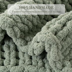 Bunnikins & Clover Sage Green Throw Blanket for Couch, Chunky Knit Blanket Throw with Chenille Yarn for Bed Living Room Home Decor, 50"x60"