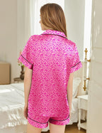 Silk Pajamas for Women Short Sleeve Sleepwear Soft Button Down Loungewear 2 Piece Satin Pjs Shorts Set S-XXL