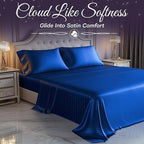 SLEEP SANCTUARY Satin Sheets Full Size – 4 Piece Luxury Silky Bed Set, Softer Than Silk, 15" Deep Pocket, Cooling & Wrinkle-Free, Moisture-Wicking & Breathable for Hair & Skin (Striped Blue)