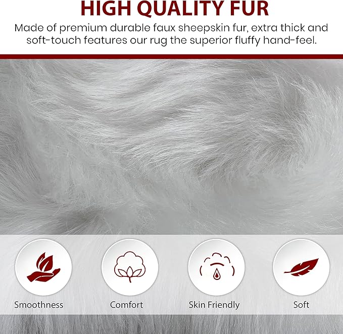 LAMBZY Bear Skin Rug Super Soft Fluffy Faux Fur for Bedroom Floor Sofa Living Room High-Density Plush Shaggy Carpet Sofa Cover Bedside Sheepskin Rug (6'x9', White)
