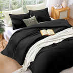 WRENSONGE King Size Comforter Set - 3 Pieces Prewashed Black Comforter Soft Lightweight for All Seasons,Fluffy Down Alternative Comforter King Size with 2 Pillow Shams
