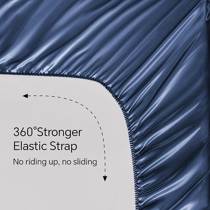 BEDELITE Satin Sheets Twin XL Size Bed Set, Luxury Soft Navy Silky Sheets for Hair and Skin, Similar to Silk Bed Sheets Set 3 Pieces （1 Deep Pocket Fitted Sheet, 1 Flat Sheet, and 1 Pillowcase）