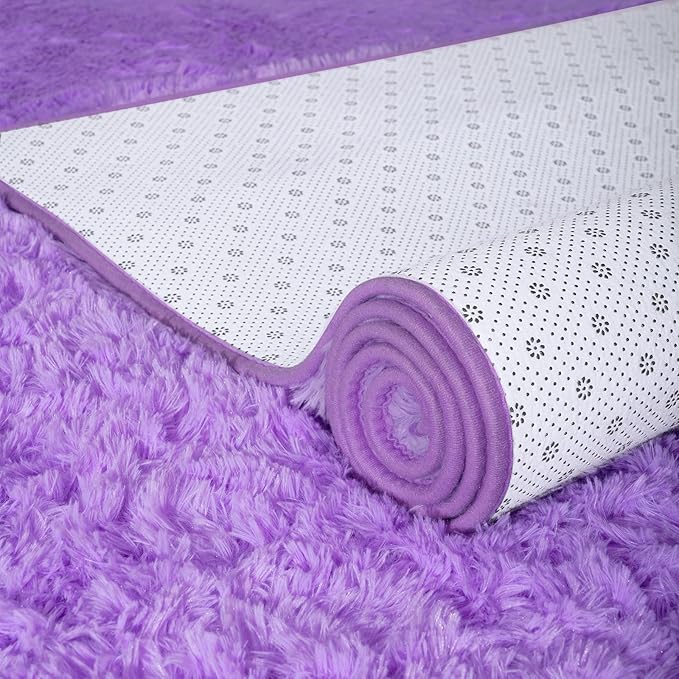 ISEAU Super Soft Fluffy Rugs Shag Area Rug, Mats for Bedroom Living Room Fuzzy Carpet Comfy Anti-Slip Mats Bedside Carpets for Boys Girls Kids Room Nursery Home Decor, 4ft x 6ft, Purple