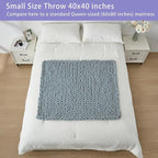 Bigacogo Chunky Knit Throw Blanket for Couch, 40x40 inches, 100% Hand Knitted with Thick Jumbo Chenille Yarn, Cozy Soft Large Rope Knot Cable Crochet Blankets for Sofa Bed Living Room, Dusty Blue