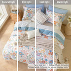 ALEISSEL Blue Floral Cotton Comforter Twin Size - Vibrant Artistic Blooms & Boho Geometric Patterns, White & Soft Blue, 2PC Lightweight Bedding Sets with Down Alternative Fill(68"×90")