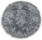 15.7 Inch Grey Mini Round Faux Fur Sheepskin Rugs Small Fluffy Circle Rug for Bedroom Dorm Living Room Shag Circular Carpet Mini Small Size for Nail Desk Sofa Couch Seat Cushion Photographing