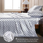 MR&HM Satin Bed Sheets with Elastic Corner Straps, King Size Sheets Set, 4 Pcs Silky Bedding Set with 15 Inches Deep Pocket for Mattress (King, Polka Dot)