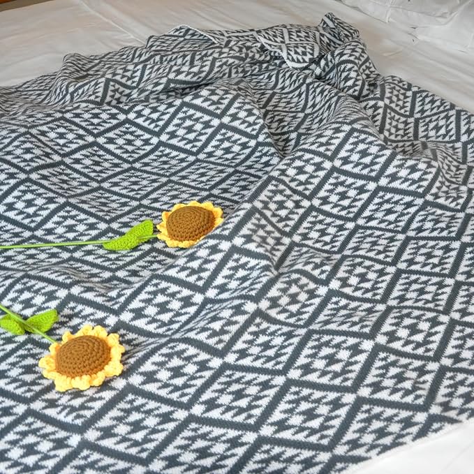 Nordic Style Grey and White Throw Blanket for Couch,Soft Cozy Cable Knit Throw for Bed Sofa Chair Living Room,Lightweight Warm Maximalist Decor Christmas Blanket,50"x60" (cr-D03)