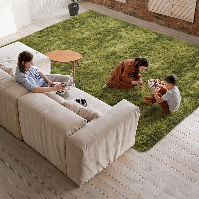 Softlife Area Rug for Living Room, Fluffy Shag Plush 6x9 Green Rugs for Bedroom Girls Kids, Shaggy Soft Fuzzy Tie Dyed Large Carpet for Dorm Bedside Ultra Cozy Non-Slip Indoor Decor