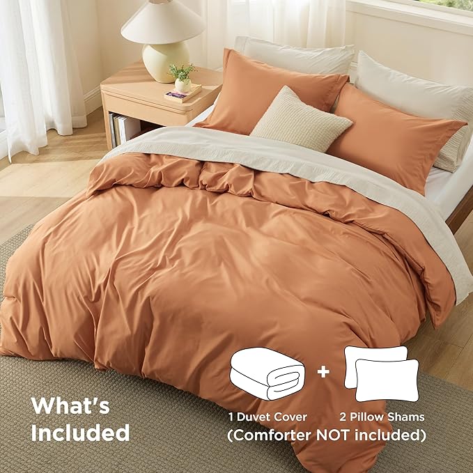 Bedsure Duvet Cover Full Size - Soft Double Brushed Bedding Set for Kids & Adults, Zipper Closure, 3 Pieces, Includes 1 Duvet Cover (80"x90") & 2 Pillow Shams, NO Comforter, Burnt Orange