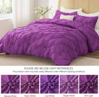 BEDELITE Purple King Size Comforter Set - 3 Pieces Boho Pintuck Bedding Comforter Sets, Lightweight Soft & Warm King Bedding Set with 2 Pillowcases for All Season