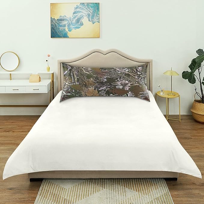 Camo Satin Pillowcase for Hair and Skin, Real Tree Camouflage Pattern Silk Pillow Case with Envelope Closure, King Size 20x40 inches, 1 PC