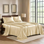 Satin Sheets Full [4-Piece, Ivory] Hotel Luxury Silky Bed Sheets - Extra Soft 1800 Microfiber Sheet Set, Wrinkle, Fade, Stain Resistant - Deep Pocket Fitted Sheet, Flat Sheet, Pillow Cases