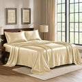 Satin Sheets Queen [4-Piece, Ivory] Hotel Luxury Silky Bed Sheets - Extra Soft 1800 Microfiber Sheet Set, Wrinkle, Fade, Stain Resistant - Deep Pocket Fitted Sheet, Flat Sheet, Pillow Cases