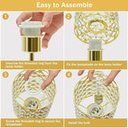 GyroVu Crystal Table Lamps Set of 2, Gold Touch Lamp for Nightstand with USB C+A Ports, Dimmable Small Bedside Lamp with Crystal Shade, End Table Desk Lamps for Bedroom, Living Room(Buld Included)