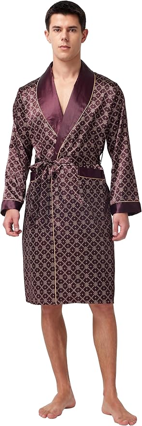 Tony & Candice Men's Satin Robe Lightweight Long Sleeve Silk Kimono Bathrobe with Shorts Set Sleepwear