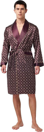 Tony & Candice Men's Satin Robe Lightweight Long Sleeve Silk Kimono Bathrobe with Shorts Set Sleepwear
