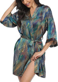 Women's Floral Satin Robes Bride Bridesmaid Getting Ready Robe Short Silky Kimono Sleepwear for Wedding Party