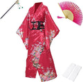 Kimonos for Women Japanese Style Satin Kimono Robe with Bow Belt Fan Hair Accessory and Tabi Socks