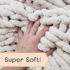 Adyrescia Chunky Knit Blanket Throw | 100% Hand Knit with Jumbo Chenille Yarn (60"x80", Cream White)