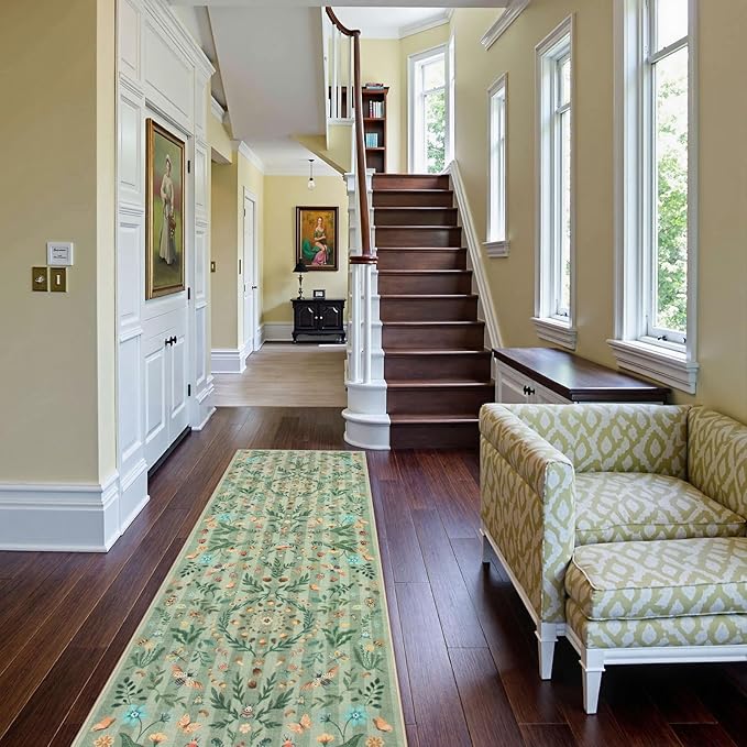 Lahome Chloe Insect Botanical 2'6"x8 Green Hallway Runner Rug, Bathroom Kitchen Runner Rugs Non Skid Washable, Soft Non-Slip Indoor Carpet Runners for Entryway Laundry Bedroom(Green,2'6"x8)