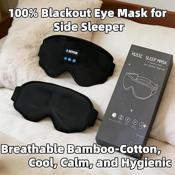 2026 New Sleep Headphones Pro | Built-in White Noise Sleep Mask,75g Ultra-Light Bluetooth Eye Mask for All Face Shapes, Zero-Pressure Fit, Breathable Bamboo, 100% Blackout for Deep Sleep & Travel