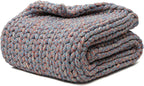 YnM Weighted Blanket, Handmade Chunky Knitted Design, Soft and Cozy, Temperature Regulating and Breathable, Machine Washable Throw for Sleep or Home Decor (Red Blue Fancy Yarn, 50x60 Inch, 10lbs)