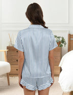 Silk Pajamas for Women Button Down 2 Piece Satin Pjs Shorts Set Ruffle Notch Collar Sleepwear Loungewear