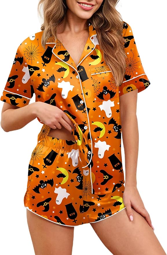 Ekouaer Womens Silk Satin Pajamas Set Short Sleeve Sleepwear Button Down Loungewear 2 Piece Pjs Shorts Set S-5X Plus Size