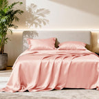 Love's cabin Full Size Satin Sheet Sets - 4 Piece Coral Silky Satin Sheet Set Full with Deep Pocket, Luxury Silk Feel Satin Bed Sheets Full Bedding Set (1 Flat Sheet,1 Fitted Sheet,2 Pillow Cases)