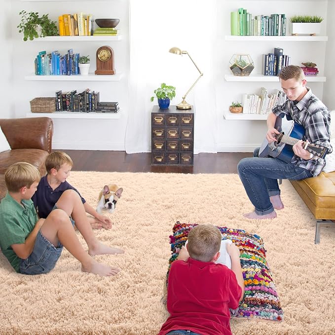 ISEAU Fluffy Rug Carpets Soft Shaggy Area Rugs Indoor Floor Mats for Kids Room Fuzzy Carpet Comfy Cute Nursery Mat Bedside Rug for Boys Girls Bedroom Living Room Home Decor, 5ft x 8ft,Camel