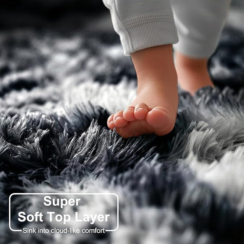 Amdrebio Black White Grey 2x3 Small Area Rugs for Bedroom Living Room Decor, Mini Fluffy Shag Modern Cool Rug for Kids Room Dorm Home Office, Shaggy Throw Furry Plush Floor Carpet for Teen Boys Men