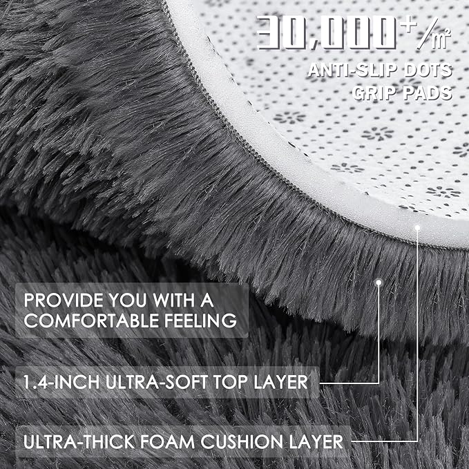 OLANLY 8x9 Machine Washable Large Area Rugs for Living Room, Bedroom, Soft Fluffy Shaggy Bedside Rug, Indoor Floor Carpet for Kids Girls and Boys, Dorms, Nursery, Home Decor Aesthetic, Grey
