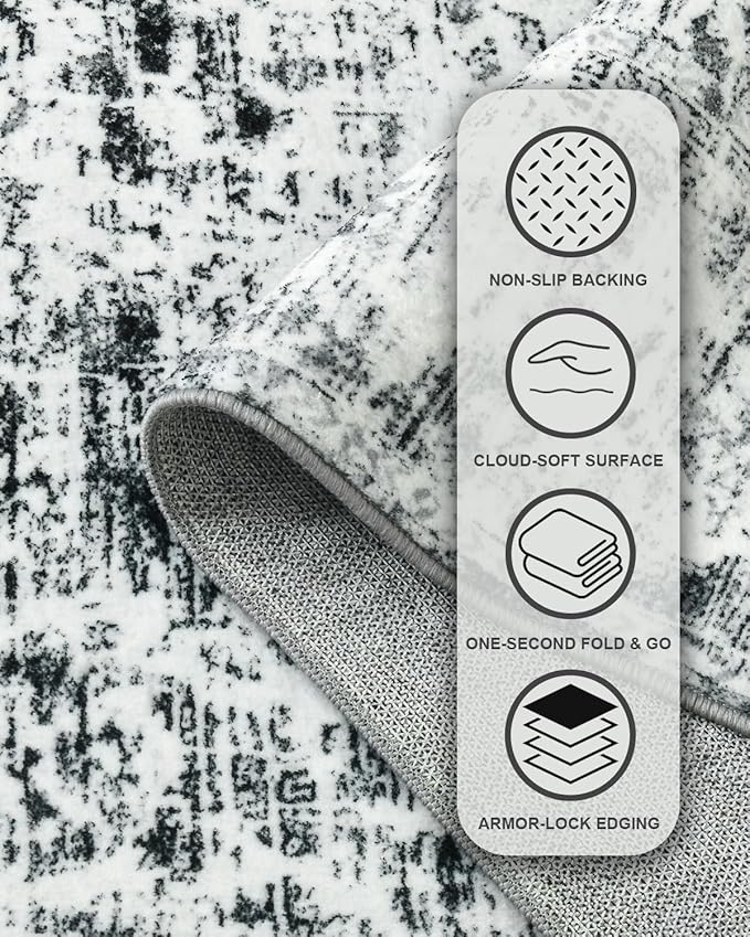 CRYPTOLITE Washable Area Rugs 5x7 Vintage Rug Non Slip Low Pile Faux Wool Soft Carpet for Living Room Bedroom Dining Room Farmhouse Bathroom Kids Playroom Grey