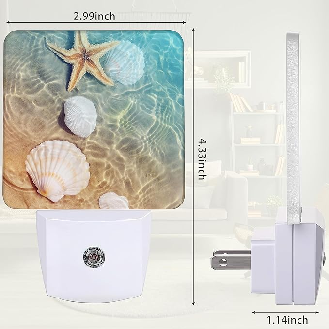 Starfish Seashell on Beach Night Light, Summmer Beach Night Light Plug into Wall with Dusk to Dawn Sensor, LED Lamp Energy Saving Lights for Men Women Boys Girls,Lamp for Bedroom Bathroom Hallway