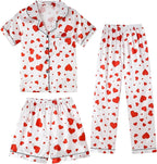 Hupohoi Unisex Girls Boys Kids Pajama Sets Button Down Satin Sleepwear Nighty 3PCS Silky Lounge Sets Nightwear