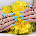 Hypnaughty 24 Pcs Blue Wildfire Fire Flames Extra Long Coffin Press On Nails with Design and Glue XL Nude Pink Nails with French Fire Flames (Blue Wildfire Extra Long)